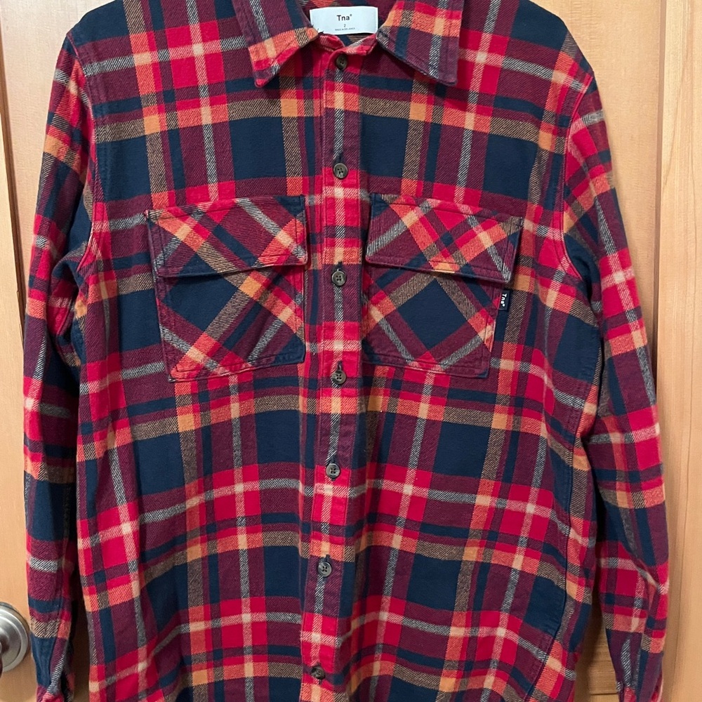 TNA Red, Navy & Tan Plaid Flannel Shirt